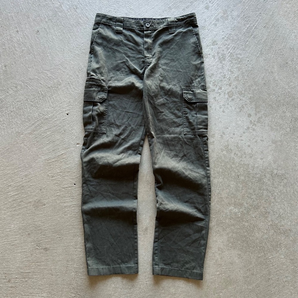 Vintage Dickies Cargo Pants Size 32x31 Olive Green Y2K Slim Straight Chinos